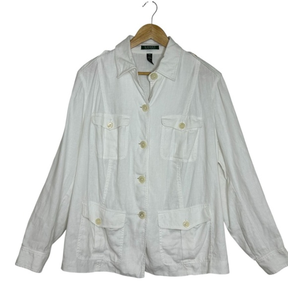 Lauren Ralph Lauren Linen White Unlined Safari Resort Versatile Women Jacket 14W